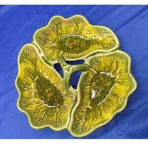 Cal Orig 895 Ceramic Divided Leaf Serving Dish Made in USA